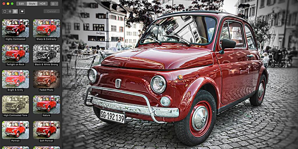 The HDR of this little Fiat was captured many years ago in Switzerland, we re-processed the HDR using HDRtist NX 2.2 for the Mac, to make it far more dramatic and show much more detail. It easily outperforms a more expensive competitor.