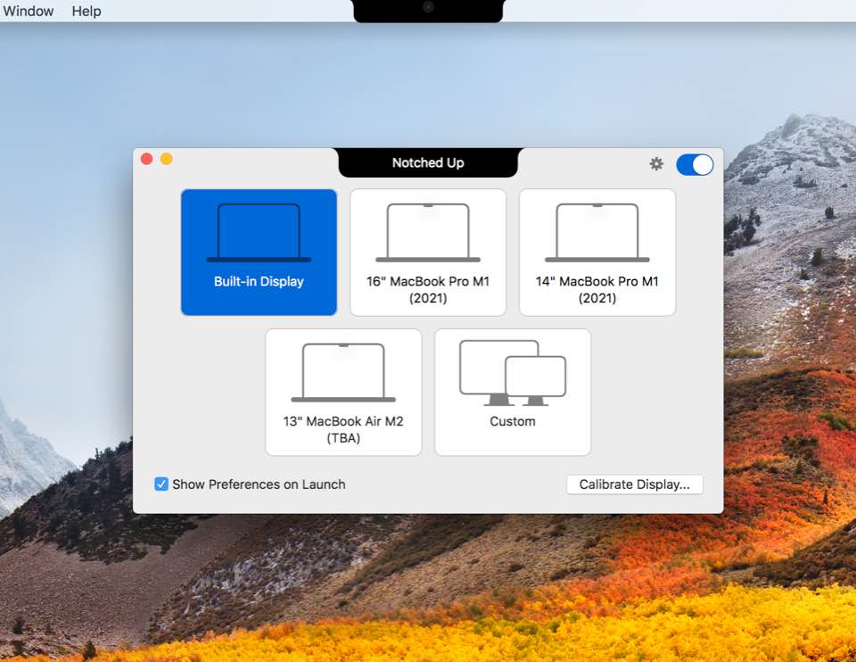 Notched Up running on macOS 10.13 High Sierra